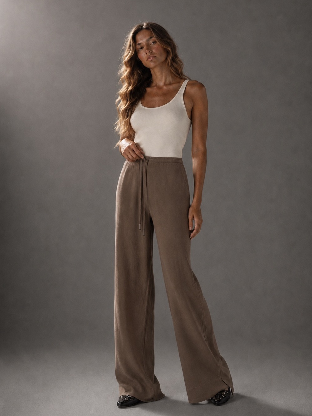 Calypso St. Barth NWT Brown Wide Leg Drawstring Pants XS L XL